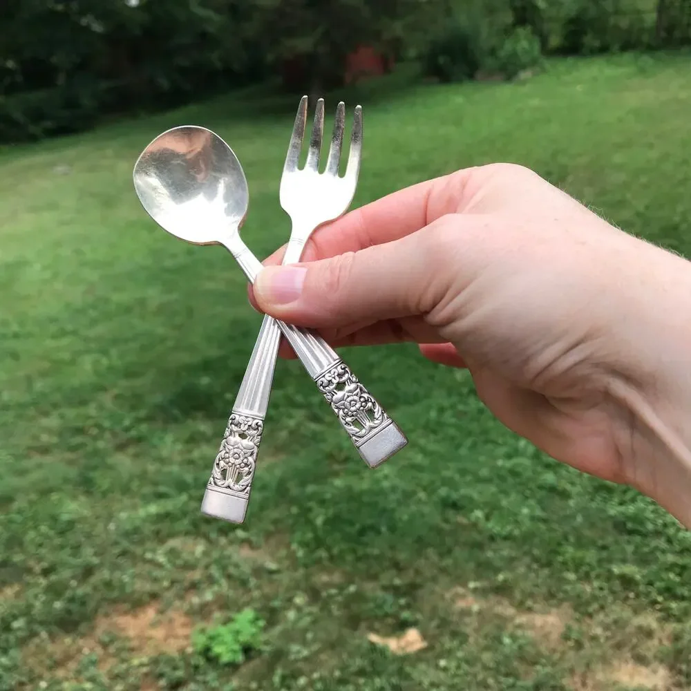 Oneida Community CORONATION 1930s silver plate baby toddler spoon and fork set